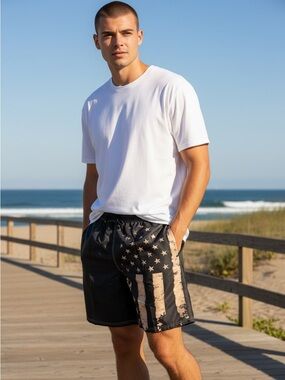 NEW Men’s Distressed American Flag Swim Trunks / Board Shorts 🇺🇸